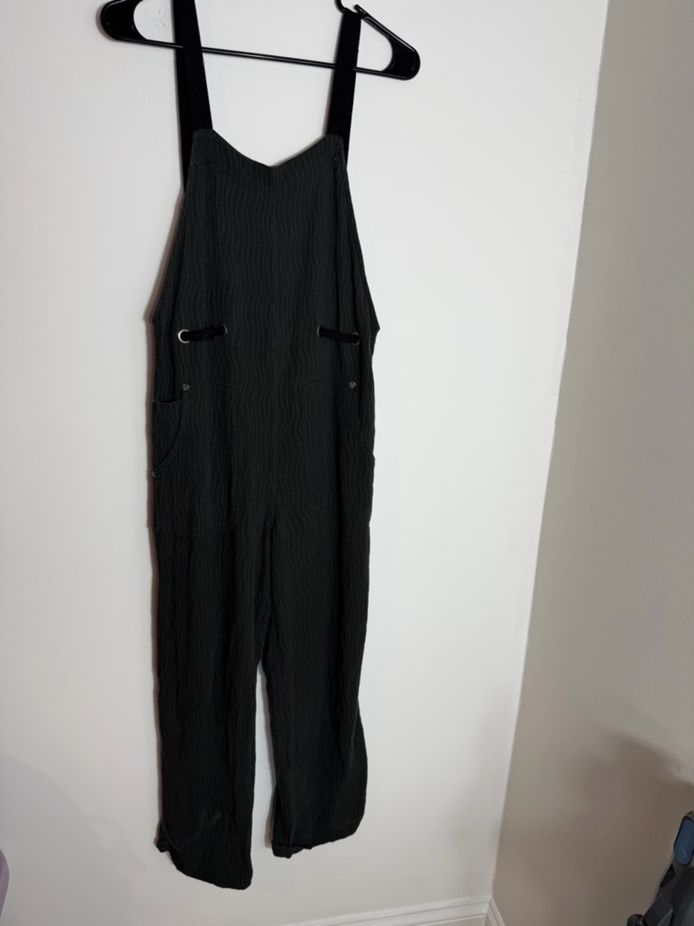 BDG Black Pinstripe Textured Wide-Leg Overalls
